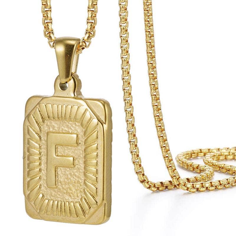 18K Gold Plated Stainless Steel Rectangle Initial Necklace