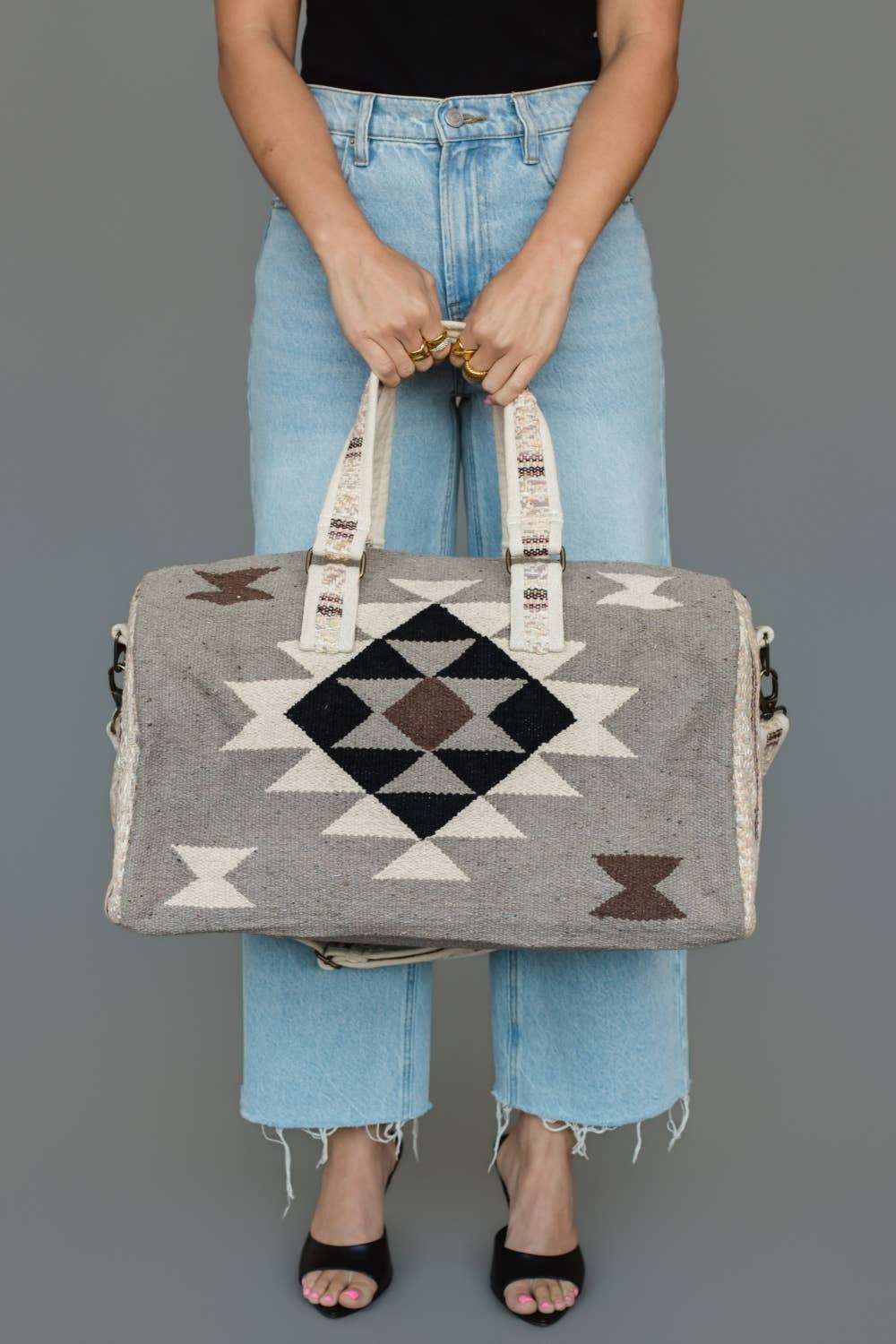 Taupe, Cream, Brown & Black Western Duffel