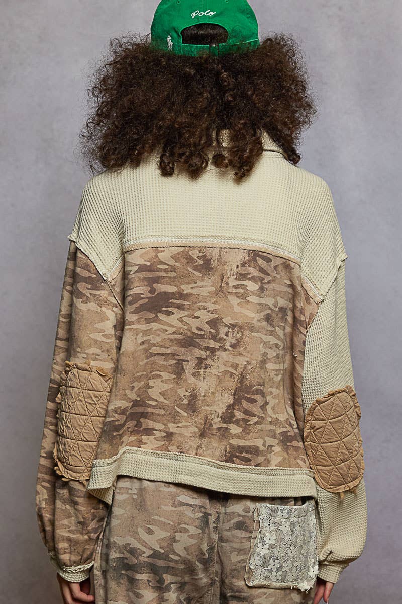 Floral Animal Print Contrast Color Block Quilted Jacket SALE