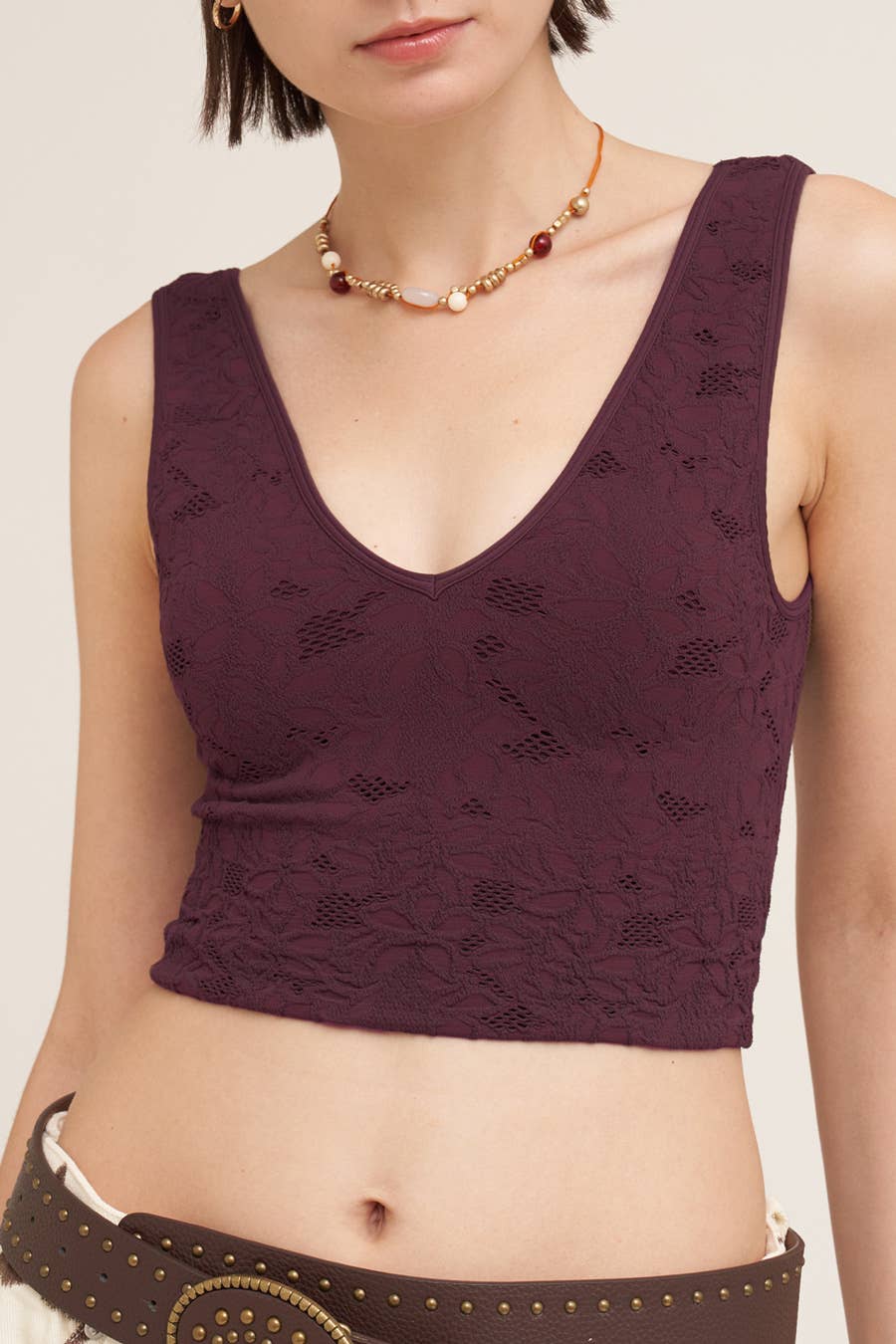 NS8309 -  Lace V Neck Tank Top