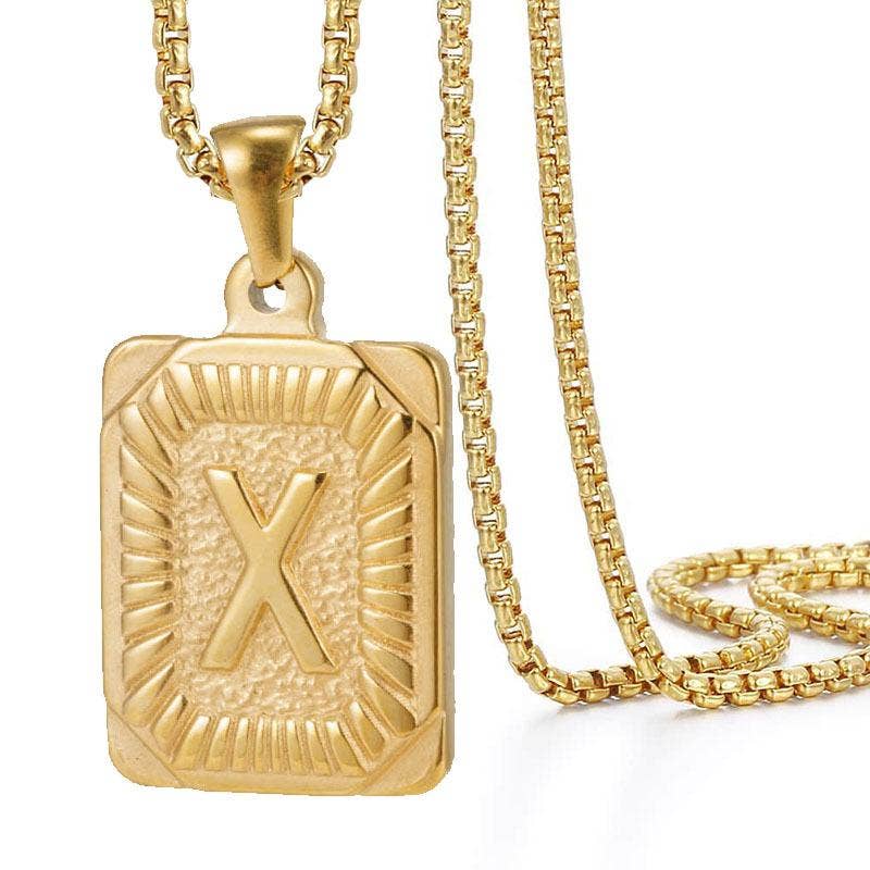 18K Gold Plated Stainless Steel Rectangle Initial Necklace
