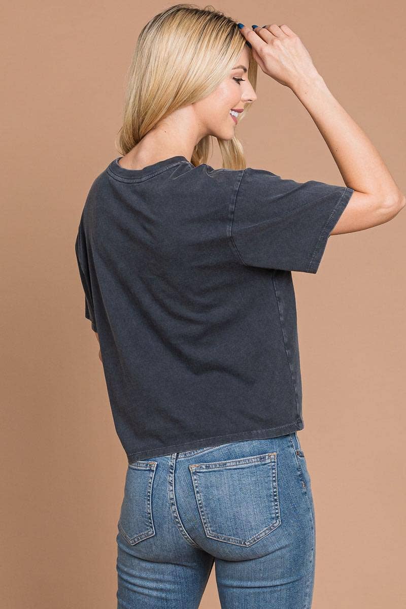 Make It A Double Graphic S/S Washed Faux Crop Top