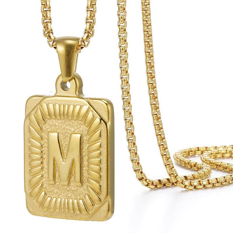 18K Gold Plated Stainless Steel Rectangle Initial Necklace