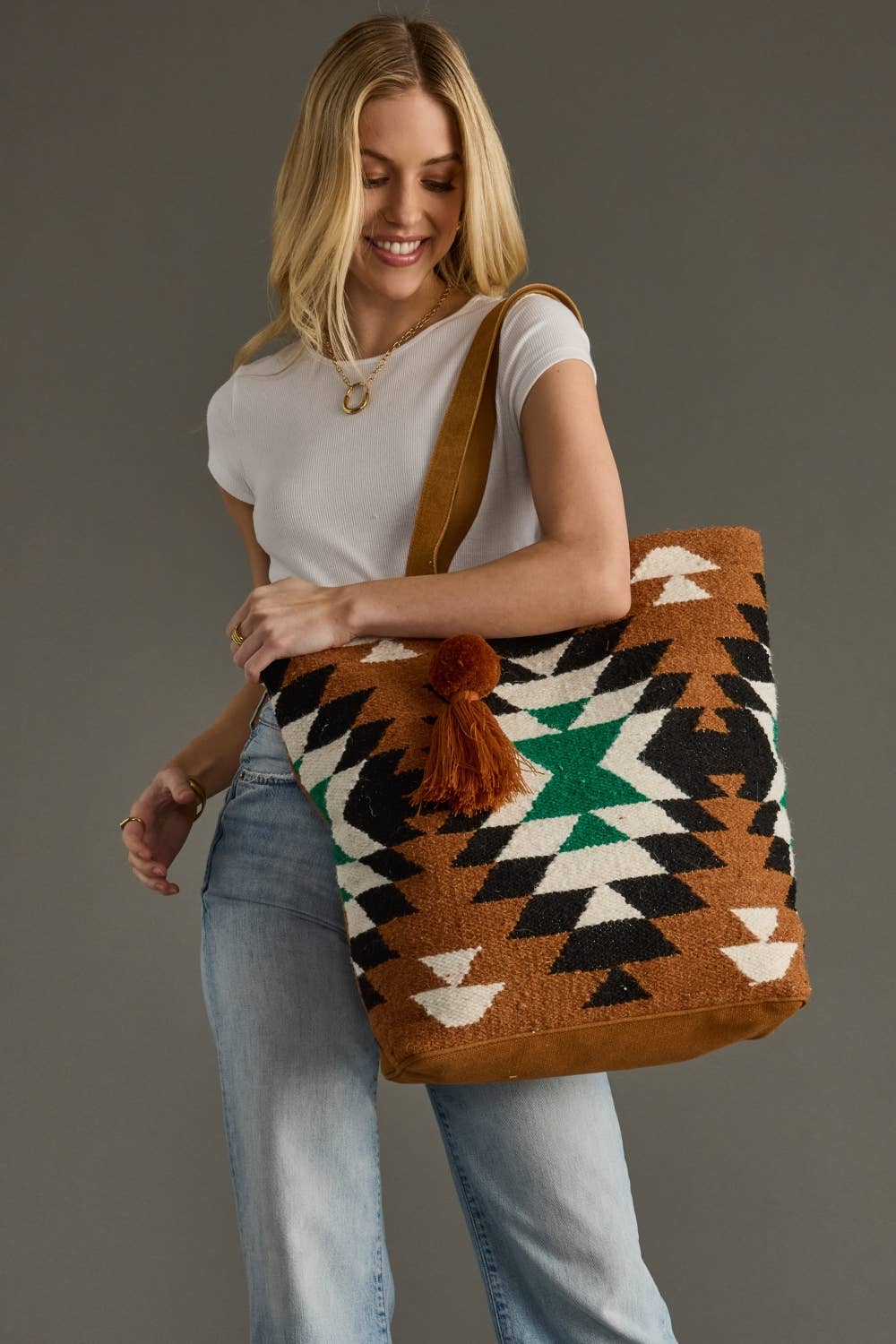 Brown, Black, Green & White Western Tote