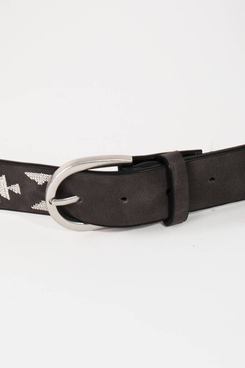 Western Boho Embroidered Pattern Vegan Leather Belt