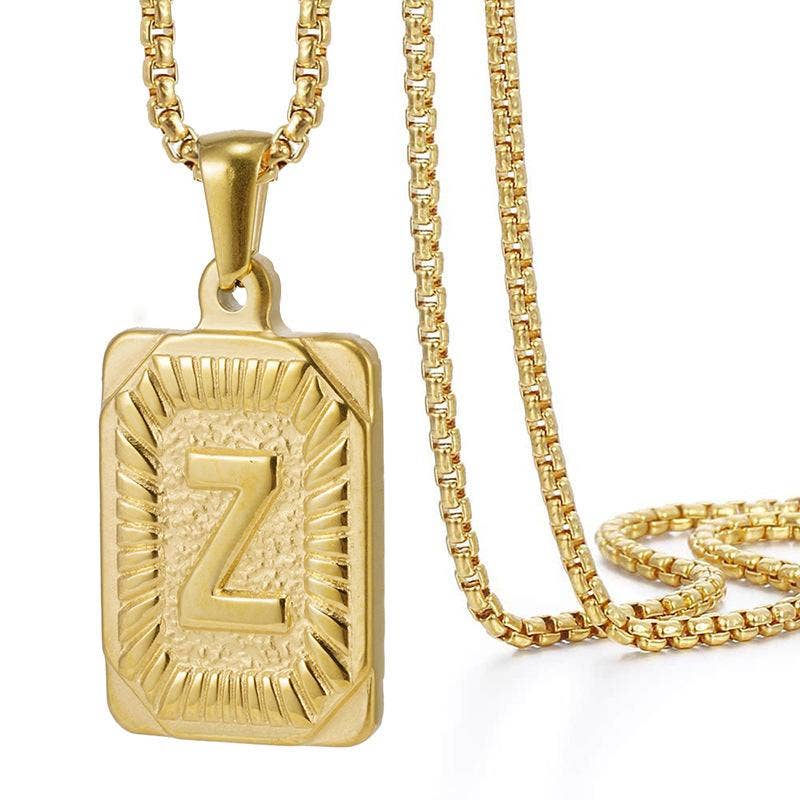 18K Gold Plated Stainless Steel Rectangle Initial Necklace