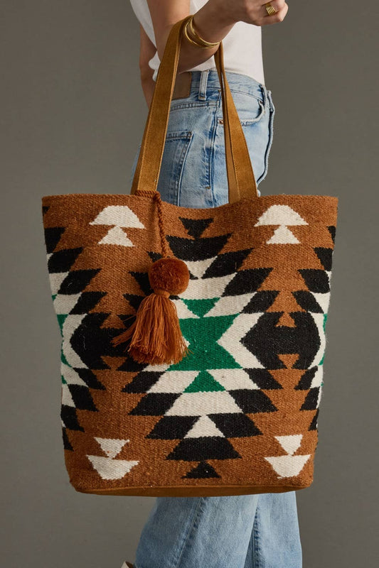 Brown, Black, Green & White Western Tote