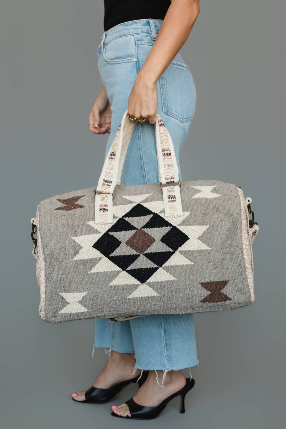 Taupe, Cream, Brown & Black Western Duffel