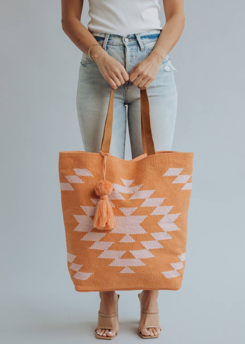 Orange & Lt. Pink Aztec Tote