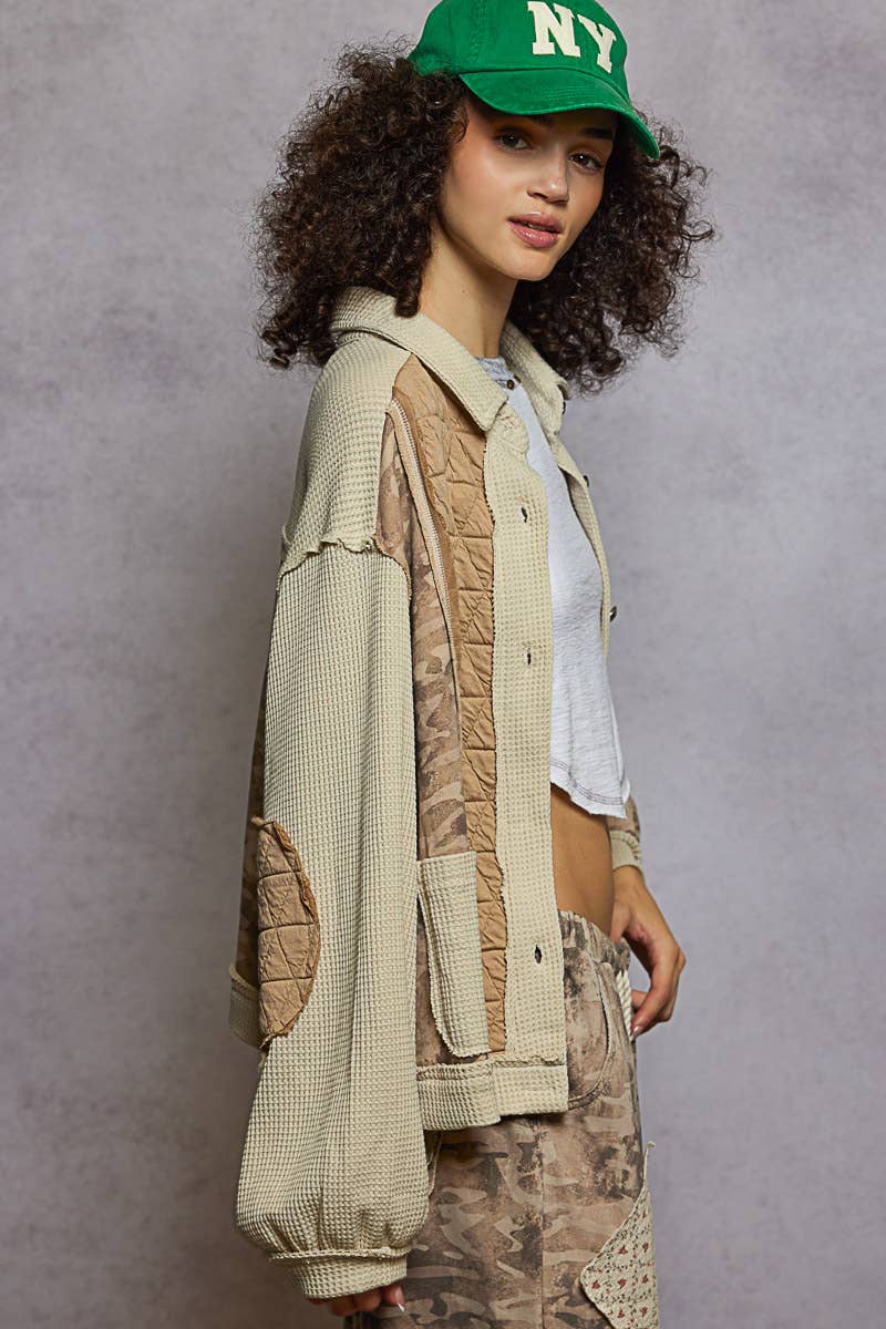 Floral Animal Print Contrast Color Block Quilted Jacket SALE