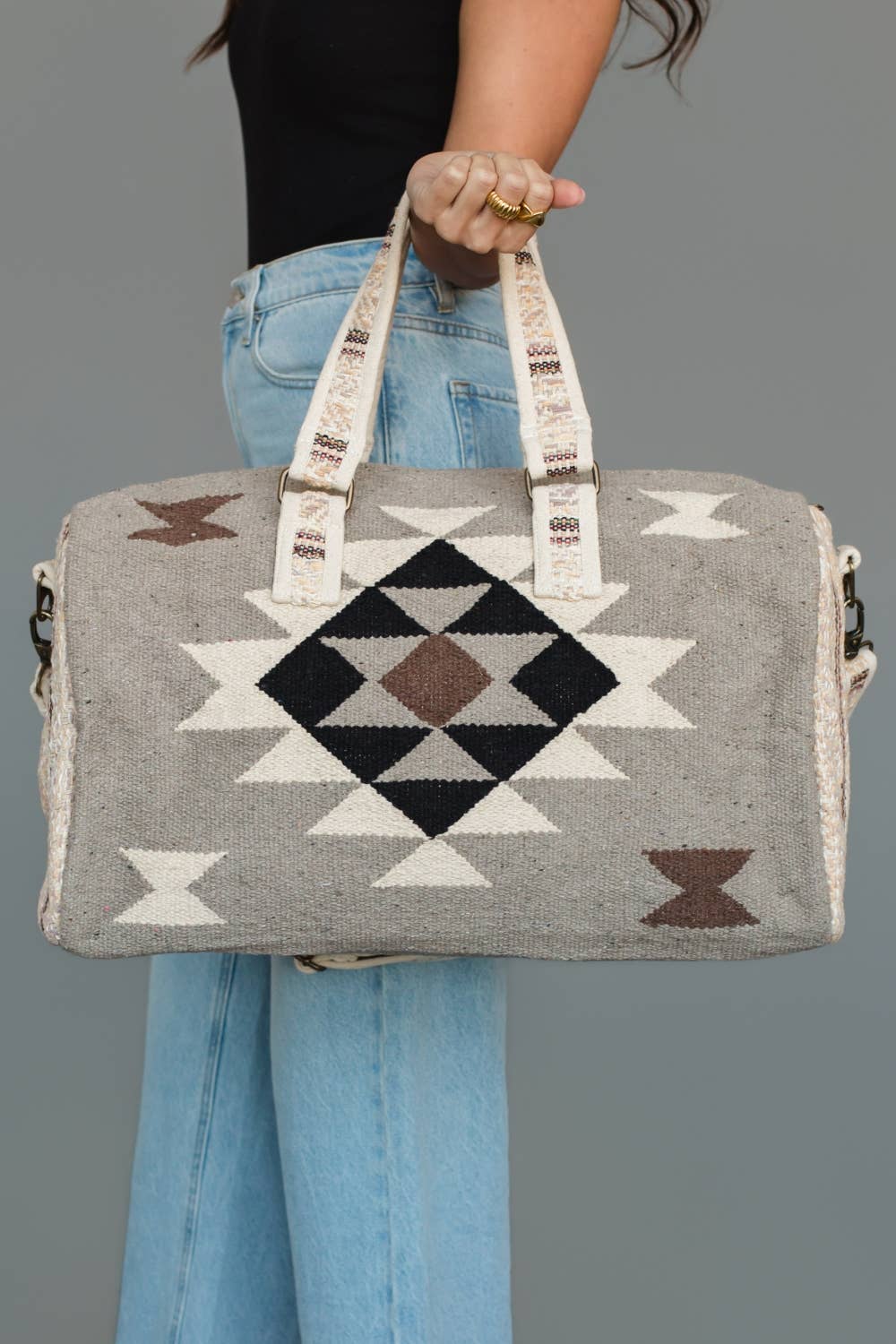 Taupe, Cream, Brown & Black Western Duffel