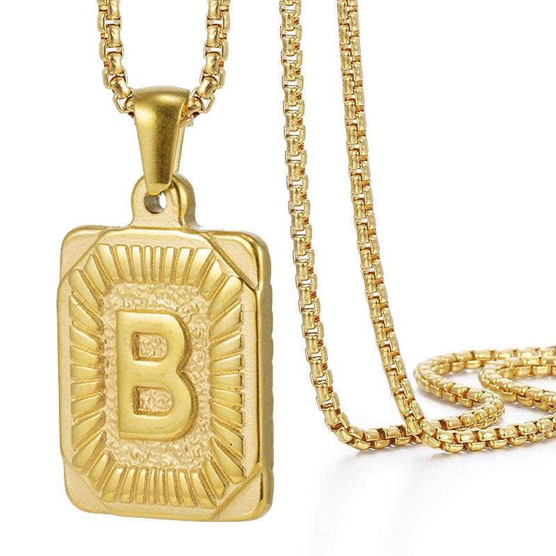 18K Gold Plated Stainless Steel Rectangle Initial Necklace