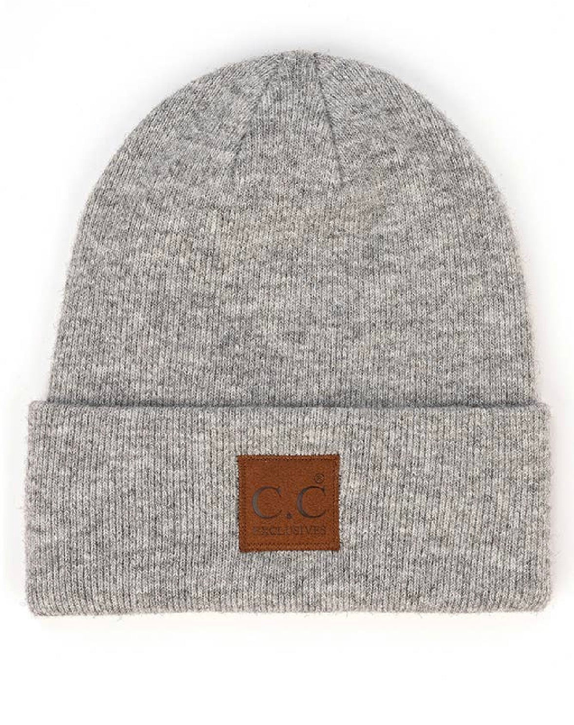 C.C Heather Knit Suede Patch Beanie