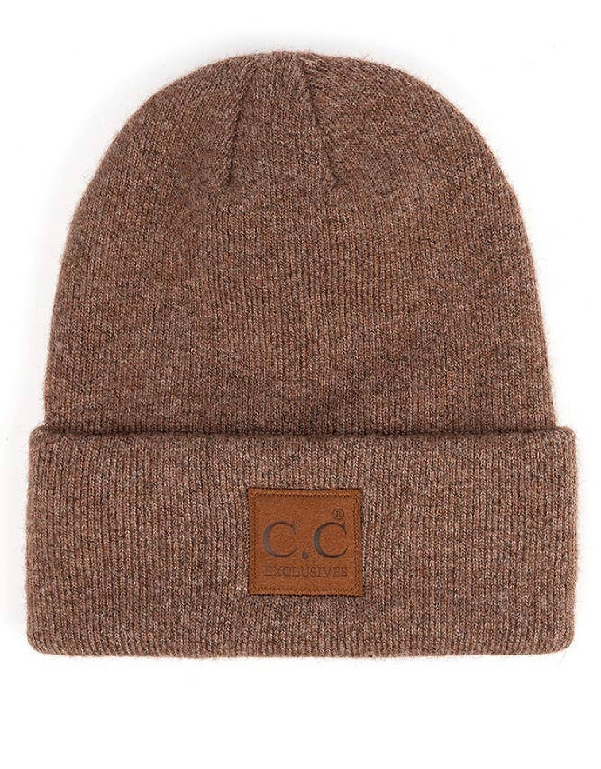 C.C Heather Knit Suede Patch Beanie