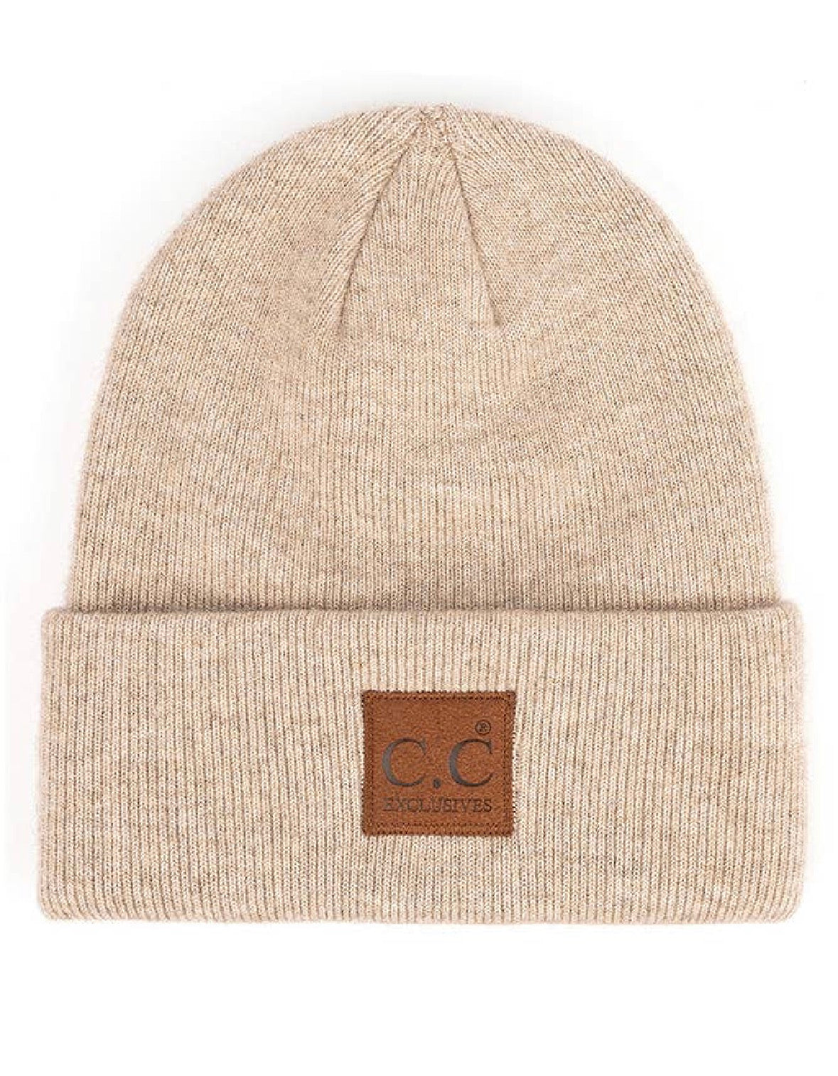 C.C Heather Knit Suede Patch Beanie